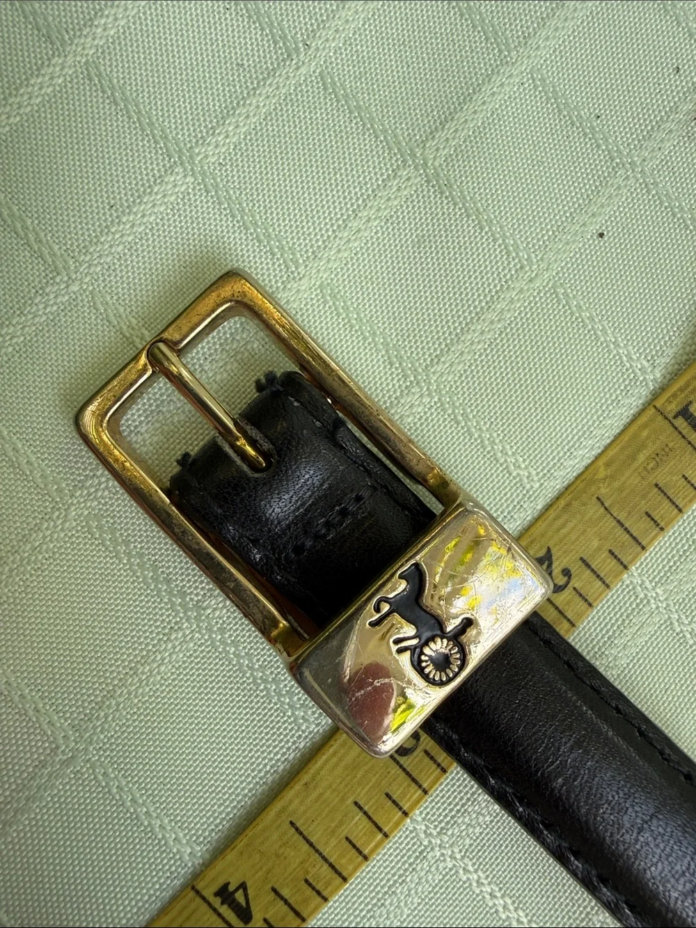 Vintage Carriage Court Black Leather Slim Belt with Gold Buckle